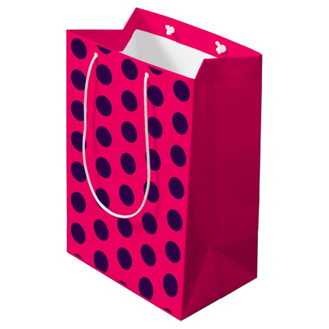 Polka Dots purple hot pink birthday Medium Gift Bag (Back Angled)