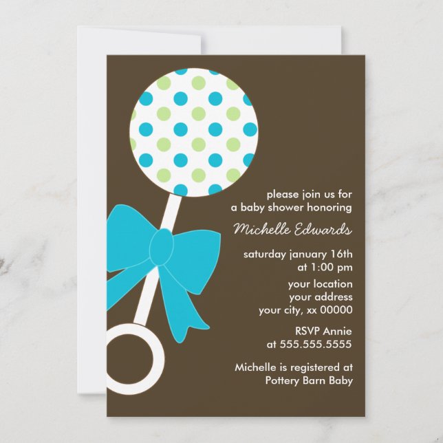 Polka Dots Rattle Baby Shower Invitation (Front)