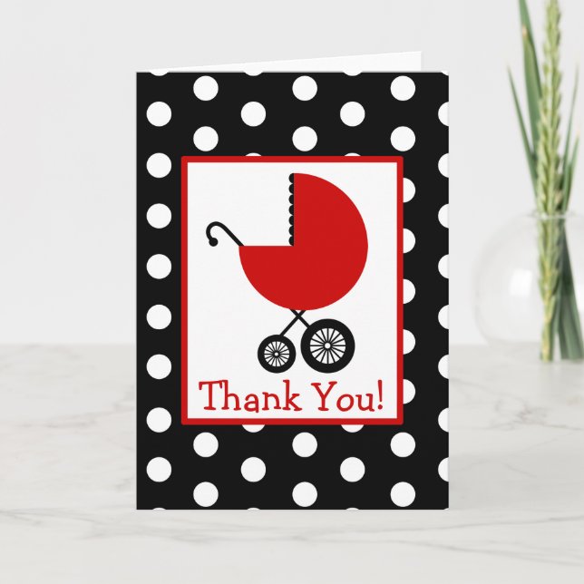 Polka Dots & Red Carriage Baby Shower Thank You (Front)