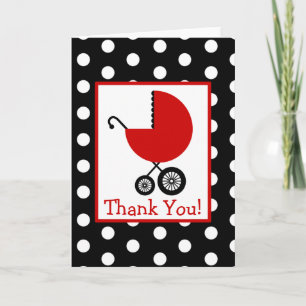 Polka Dots & Red Carriage Baby Shower Thank You Card