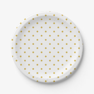 Polka-dots   retro gold and white paper plate
