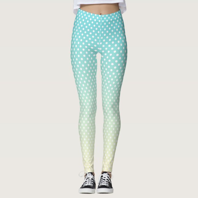 Polka Dots Sky Blue Gradient Leggings (Front)