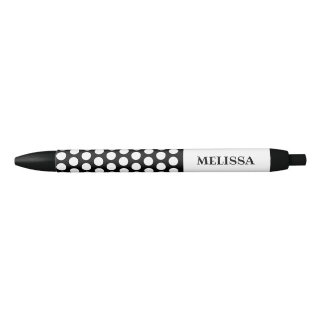 Polka Dots Spots Cute Black White Monogram Black Ink Pen (Front)