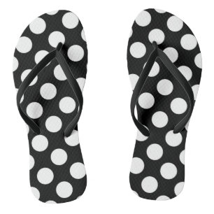Polka Dots, Spots (Dotted Pattern) - Black White Jandals