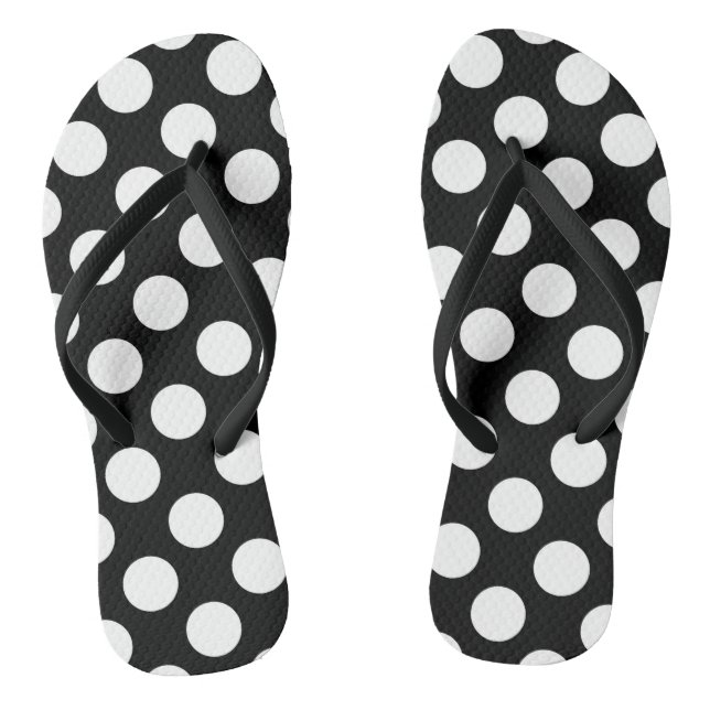 Polka Dots, Spots (Dotted Pattern) - Black White Jandals (Footbed)