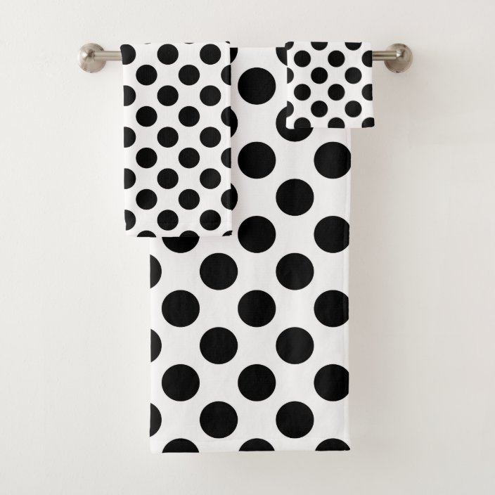 Polka Dots, Spots (Dotted Pattern) White Black Bath Towel Set