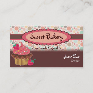 Polka Dots Strawberry Cupcake Business Cards