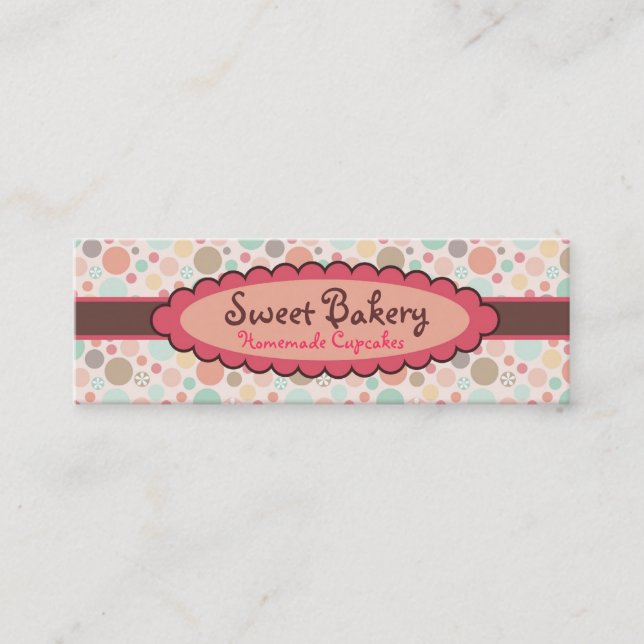 Polka Dots Strawberry Cupcake Mini Business Cards (Front)