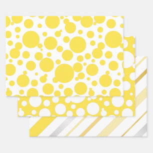 Polka Dots stripe pattern-Yellow-silver-golden Wrapping Paper Sheet