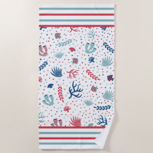 Polka Dots, Stripes, Fish and Coral  Beach Towel