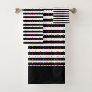 polka dots stripes geometric shapes pattern black bath towel set
