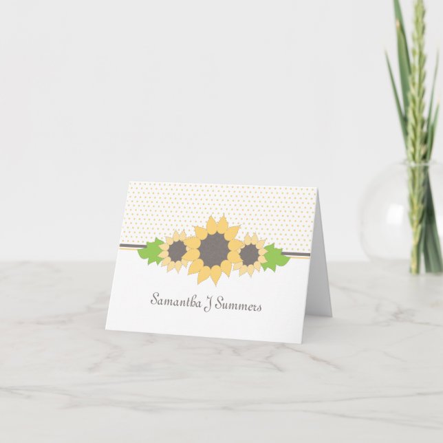 Polka Dots & Sunflowers Personalised Note Card (Front)