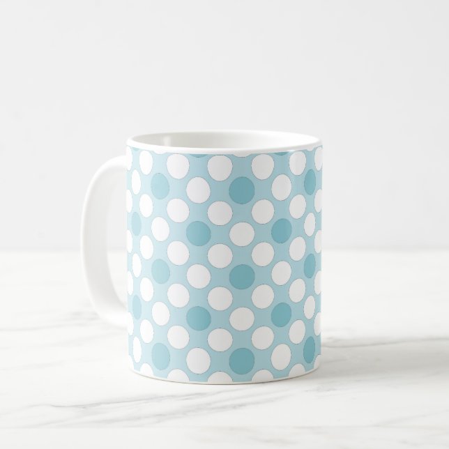 Polka dots white blue retro coffee mug (Front Left)