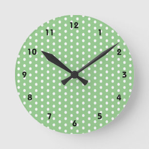 Polka Dots white dots Sage Round Clock