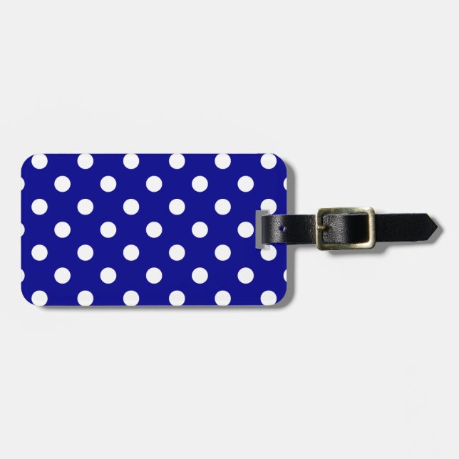 Polka Dots - White on Dark Blue Luggage Tag (Front Horizontal)