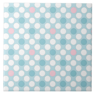 Polka dots white pink blue retro tile