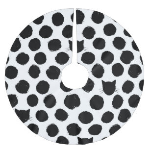 Polka Dots with Cat Faces: Playful Vintage. Brushed Polyester Tree Skirt