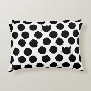 Polka Dots with Cat Faces: Playful Vintage. Decorative Cushion