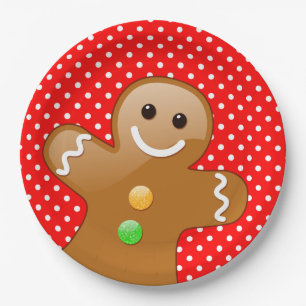 Polka Dots with Gingerbread Man Paper Plate