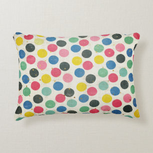 Polka Dots with Gold Stars, multi-coloured Stripes Decorative Cushion