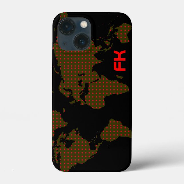 polka dots world map red initials Case-Mate iPhone case (Back)