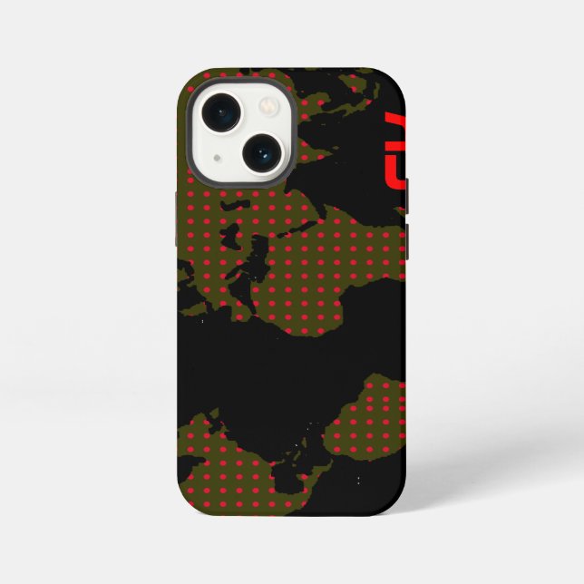 polka dots world map red initials iPhone case (Back)