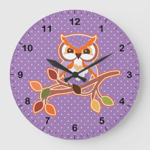 Polka Dotted Fall Owl Large Clock