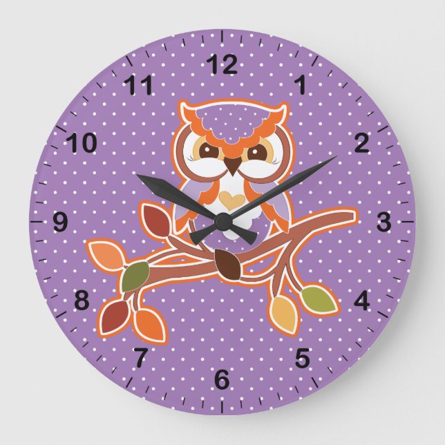 Polka Dotted Fall Owl Large Clock (Front)