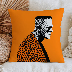 Polka Dotted Frankenstein Monster Orange Halloween Cushion