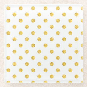 Polka Gold Glitter Dots Texture Glass Coaster