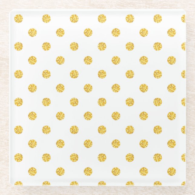 Polka Gold Glitter Dots Texture Glass Coaster (Front)