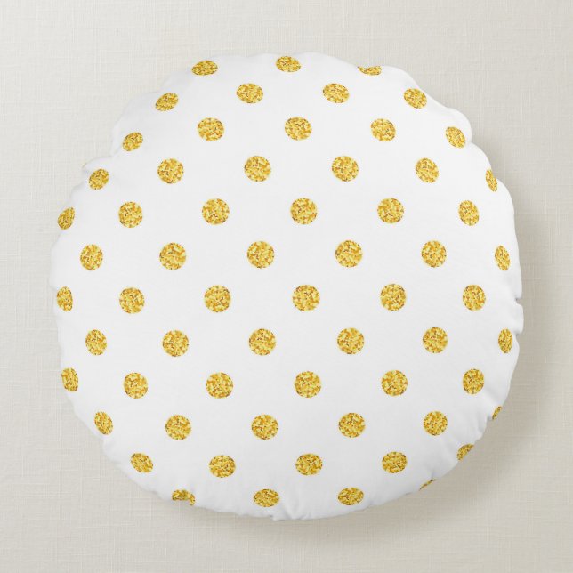 Polka Gold Glitter Dots Texture Round Cushion (Front)