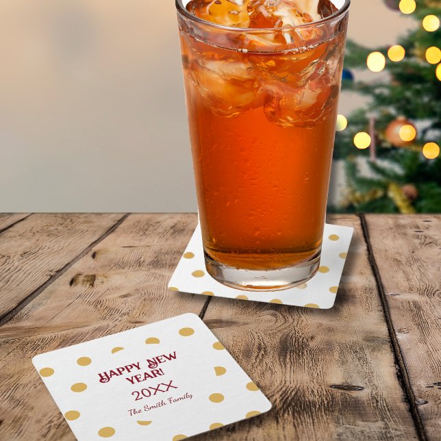 Polka gold New Year's Eve Festive Party Drink Square Paper Coaster (Polka gold New Year's Eve Festive Party Drink Square Paper Coaster)