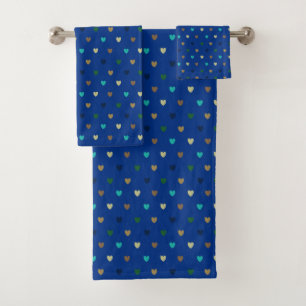 Polka hearts in peacock blue shades bath towel set