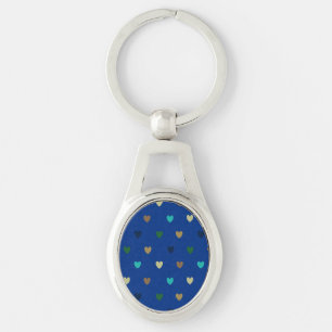 Polka hearts in peacock blue shades key ring