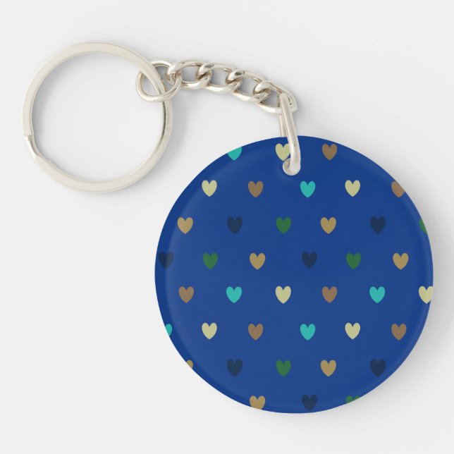 Polka hearts in peacock blue shades key ring (Front)