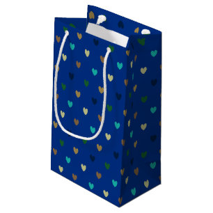 Polka hearts in peacock blue shades small gift bag