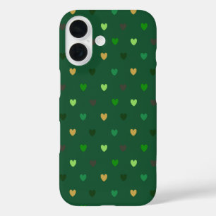 Polka hearts on forest green iPhone 16 case