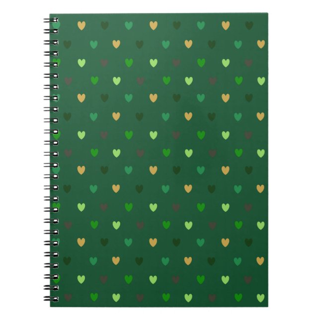 Polka hearts on forest green notebook (Front)