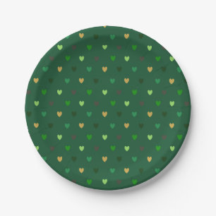 Polka hearts on forest green paper plate