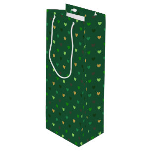 Polka hearts on forest green wine gift bag