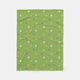 Polka hearts on greenery green fleece blanket