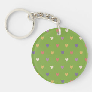 Polka hearts on greenery green key ring