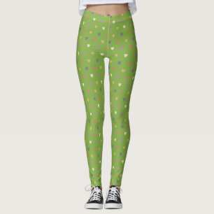 Polka hearts on greenery green leggings