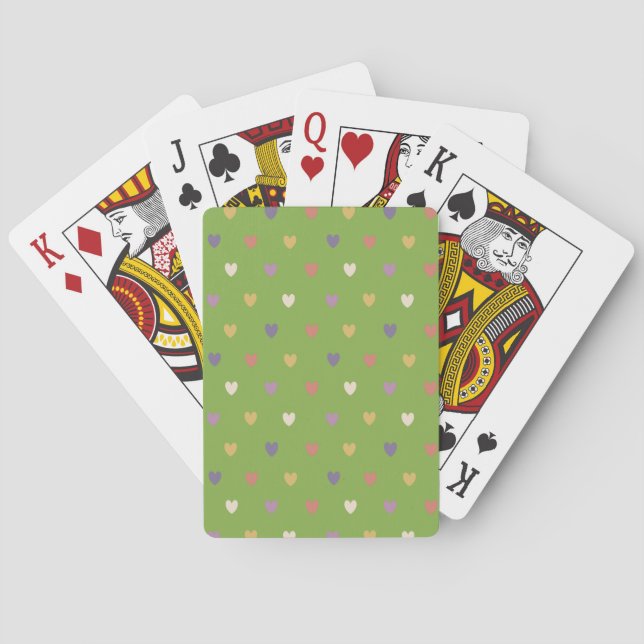 Polka hearts on greenery green playing cards (Back)