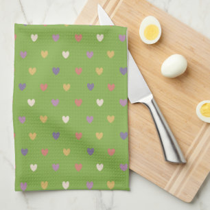 Polka hearts on greenery green tea towel