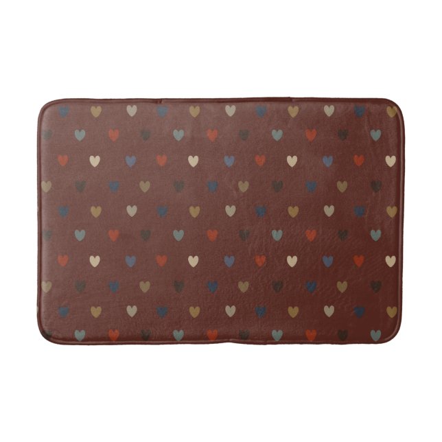 Polka hearts on kilim brown bath mat (Front)