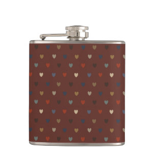 Polka hearts on kilim brown hip flask