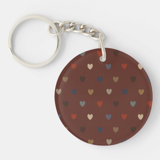 Polka hearts on kilim brown key ring (Front)