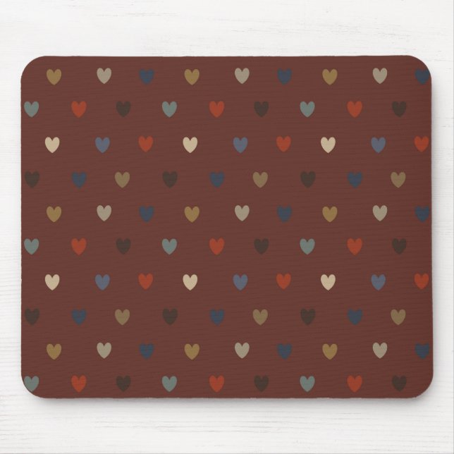 Polka hearts on kilim brown mouse pad (Front)